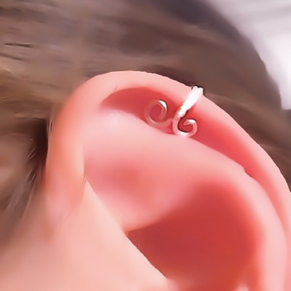 Double loop fake cartilage earring clip on earcuff 925 sterling silver gold rose - Picture 4 of 7